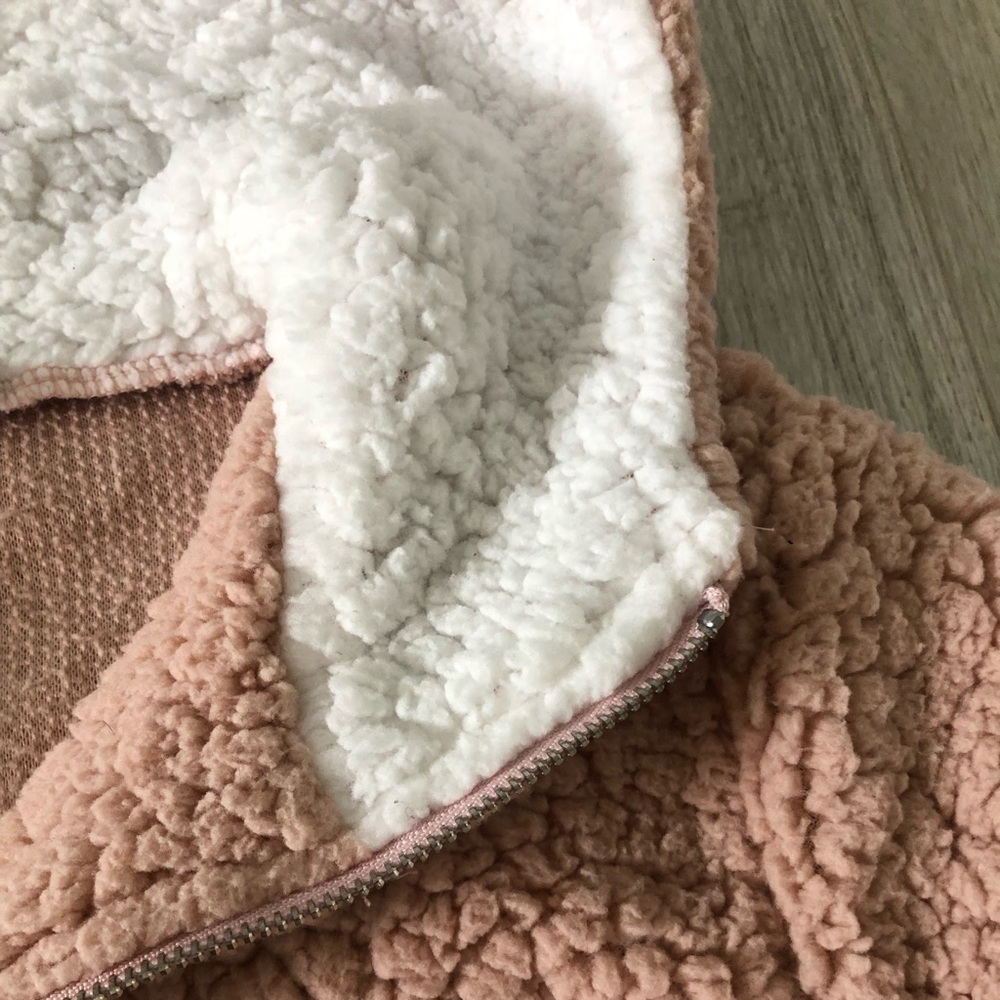 Coeur de Vague Blush Fluffy Quarter-Zip Plush Hoodie Fleece Sweatshirts - Picture 16 of 16